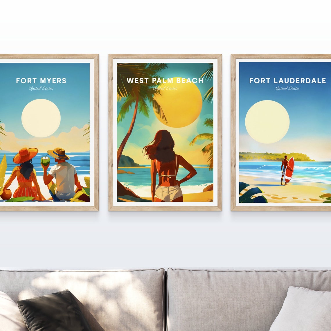 West Palm Beach Florida Tropical Woman Beach Sunset Travel Poster - Image 4