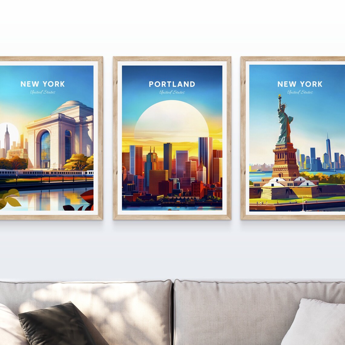Portland Oregon Skyline Retro Sunrise Cityscape Travel Poster - Image 4