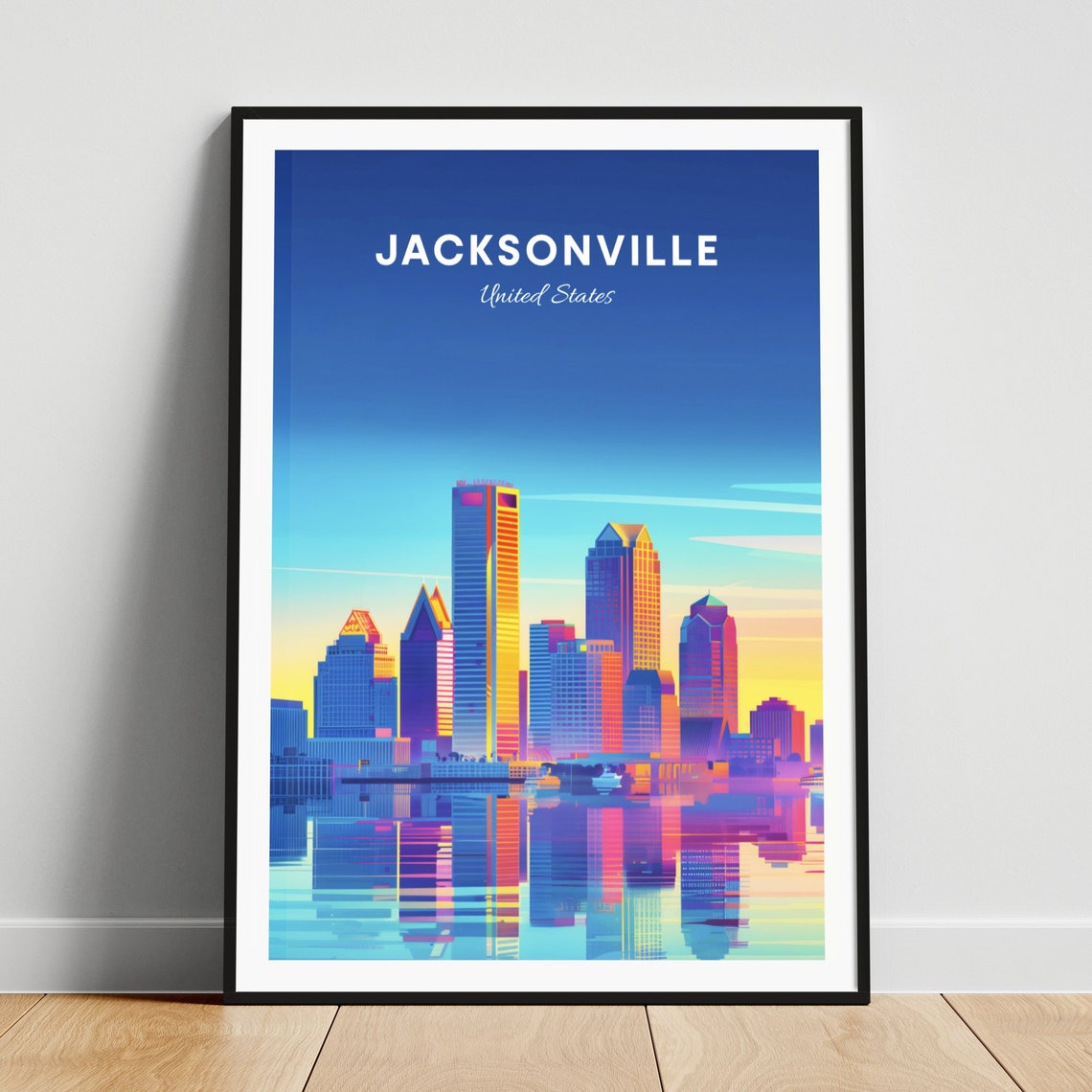 Jacksonville Florida Sunrise Skyline Reflected in River Poster