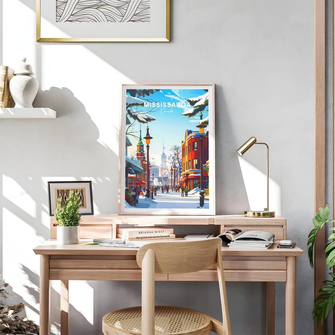 Mississauga Canada Snowy Main Street Clock Tower Crowd Poster - Image 4