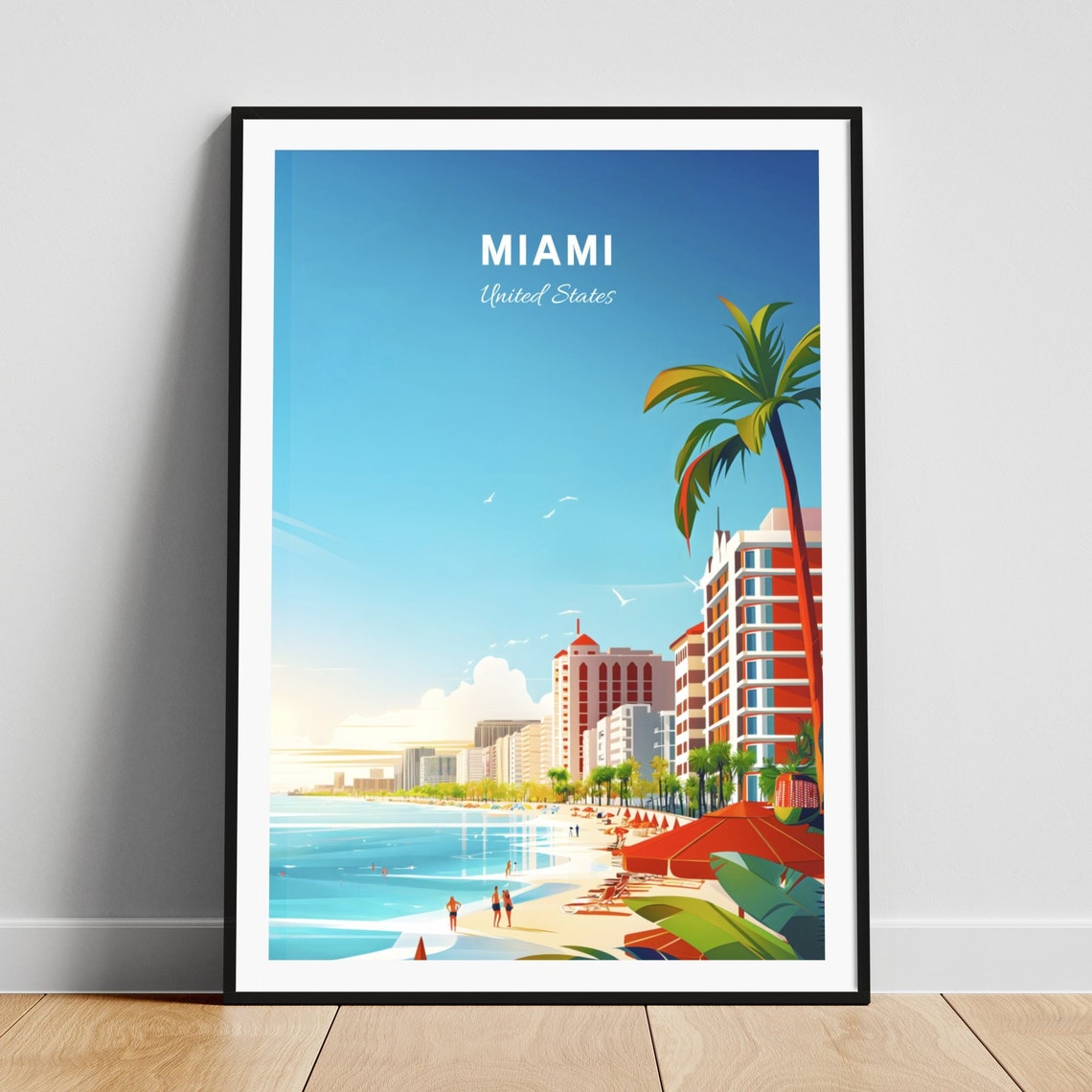 Miami Florida Beachfront Hotels Sunny Shore Palms Travel Poster