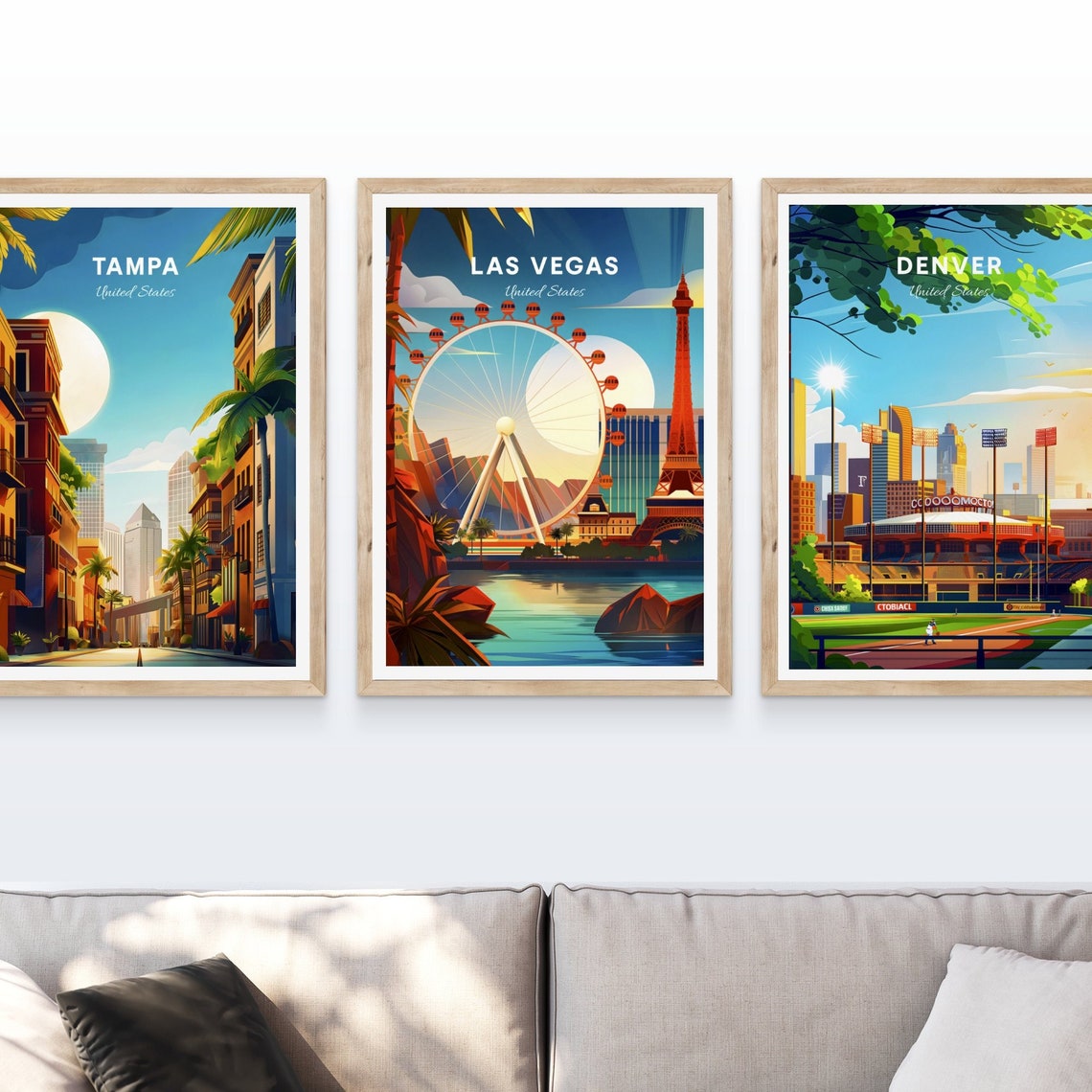 Las Vegas Nevada Ferris Wheel Eiffel Tower Sunset Retro Poster - Image 4