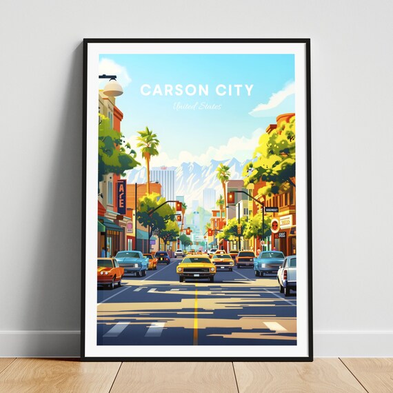 Carson City Retro Main Street With Classic Cars Travel Poster