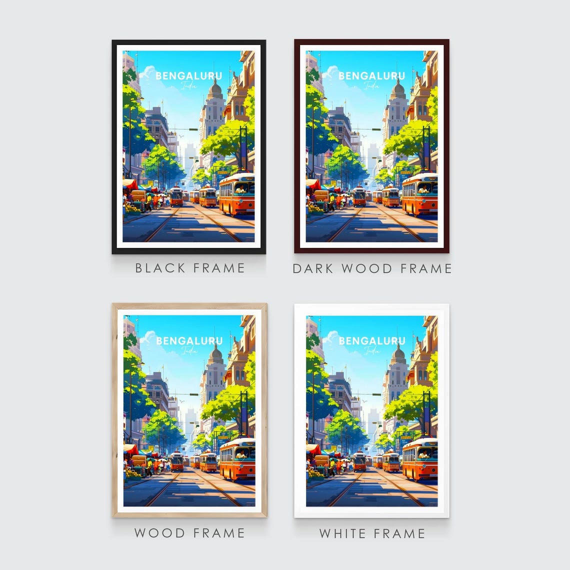 Bengaluru India Orange Trams Market Day Street Travel Poster - Image 3