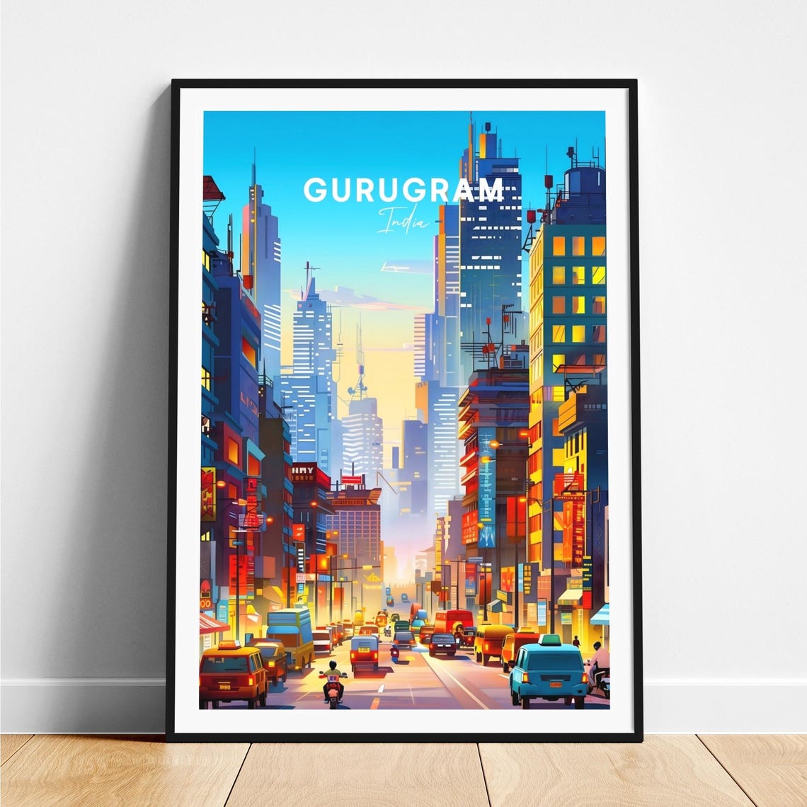 Gurugram India Modern Skyscraper Skyline Dusk Cityscape Poster