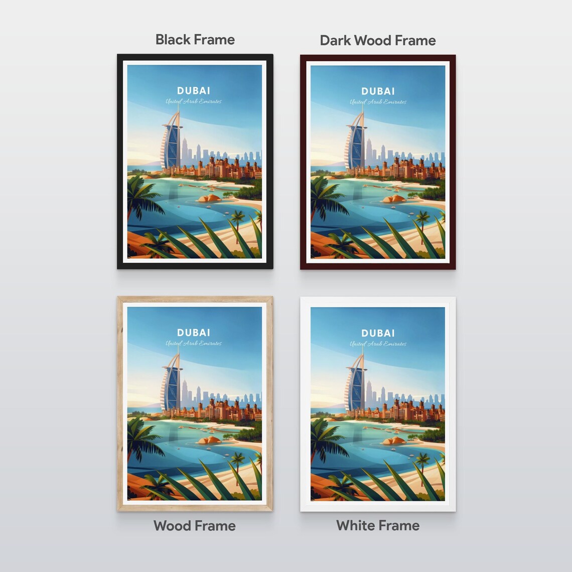 Dubai United Arab Emirates Burj Al Arab Bay Beach Boats Travel Poster - Image 2