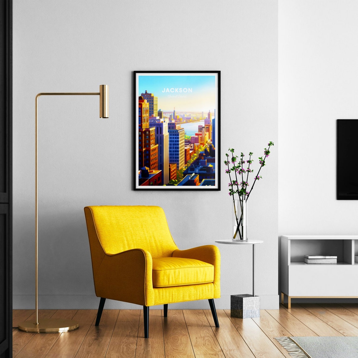 Jackson Rooftop Skyline Golden Hour Over River Travel Poster - Image 2