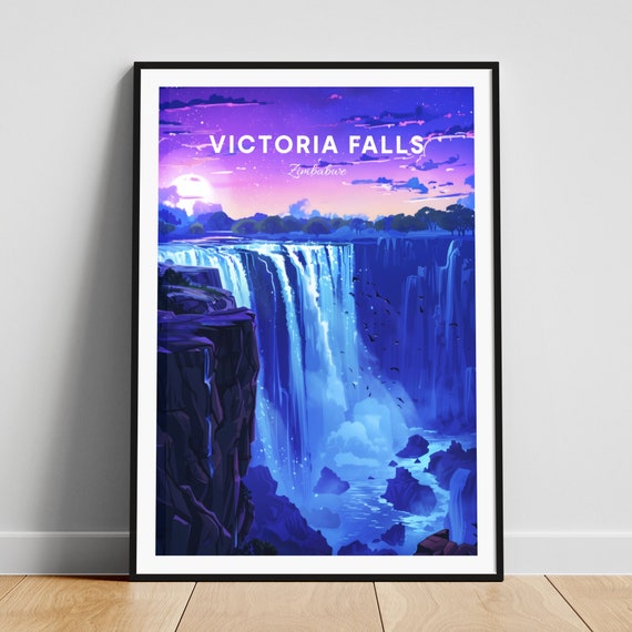 Victoria Falls Travel Print Zimbabwe Wall Art Victoria Falls Poster Waterfall Poster Personalized Gift Poster Wedding Gift
