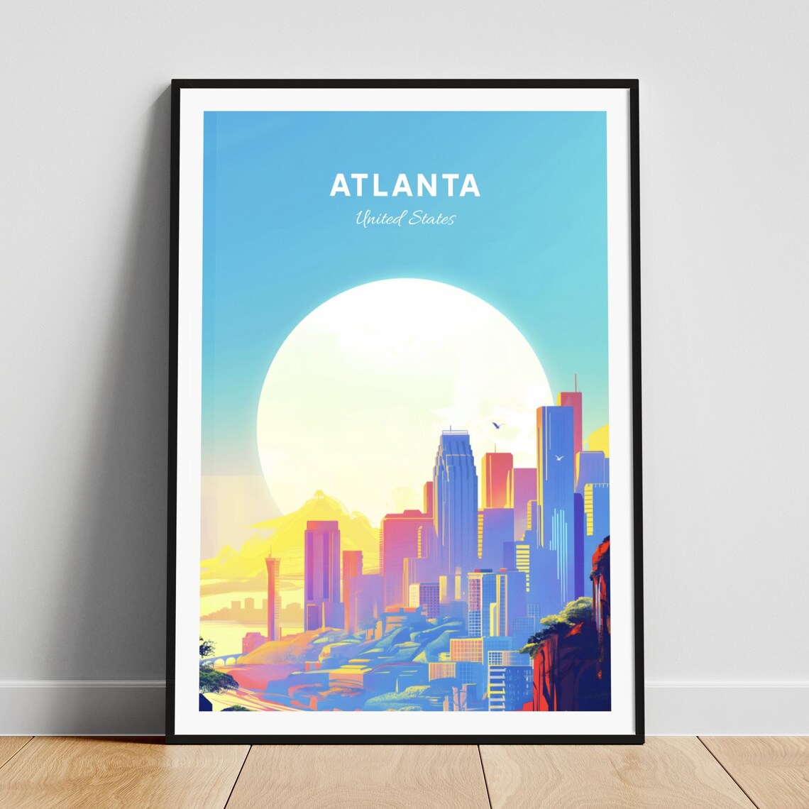 Atlanta Georgia City Skyline Sunrise Golden Morning Retro Poster