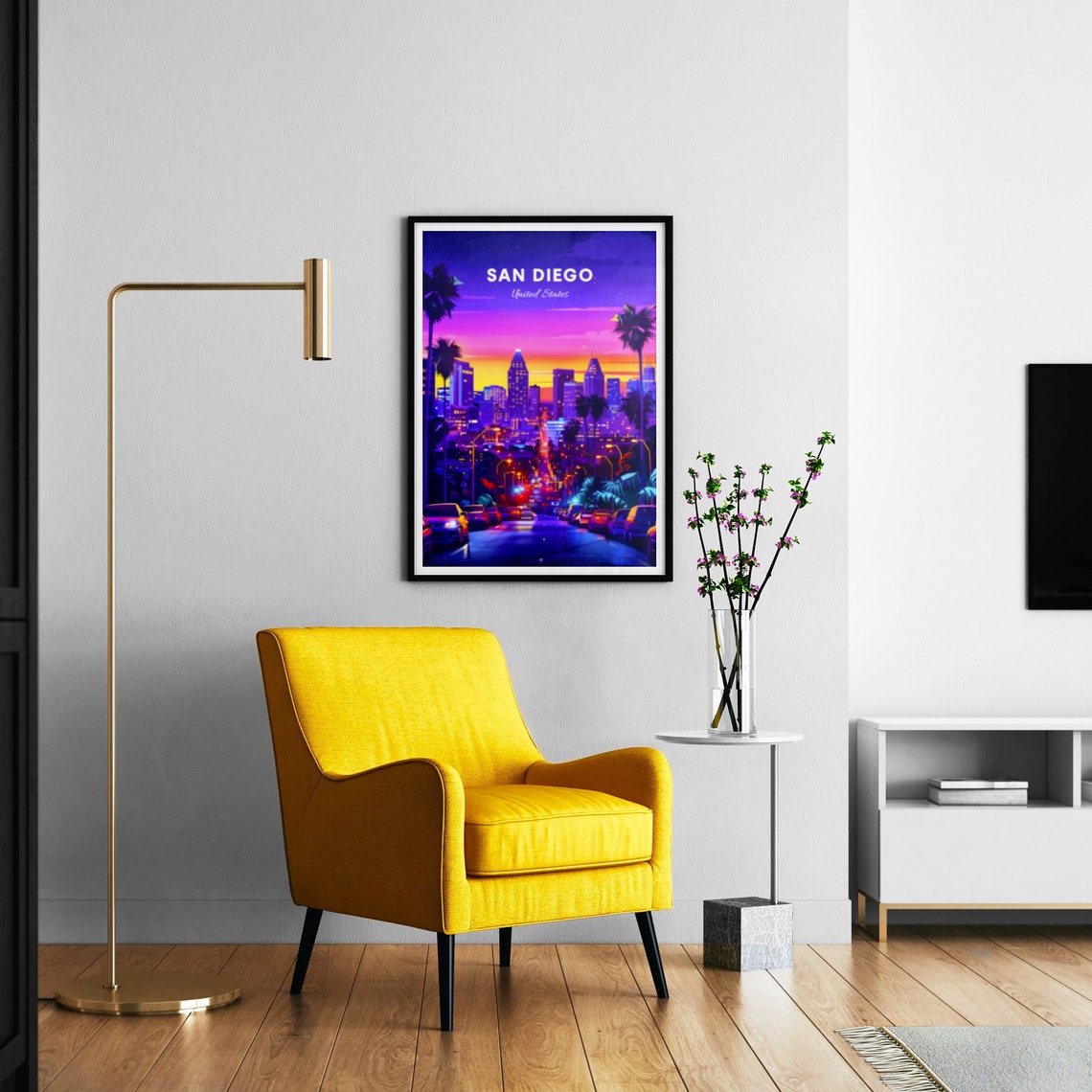 San Diego California Neon Night Skyline Cityscape Travel Poster - Image 3