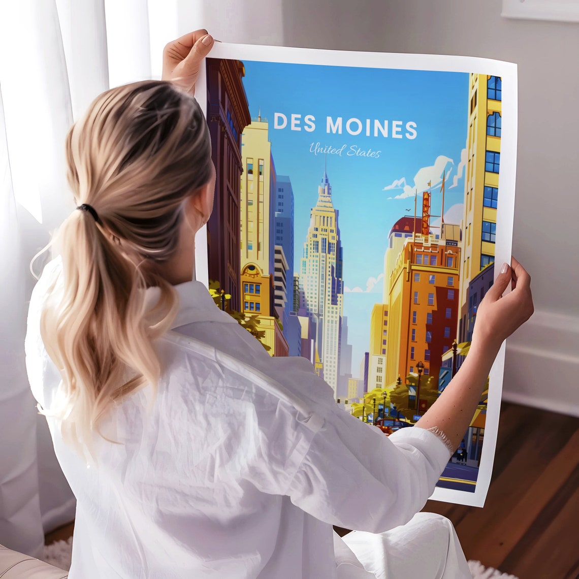 Des Moines Historic Downtown Street Skyscraper Travel Poster - Image 3