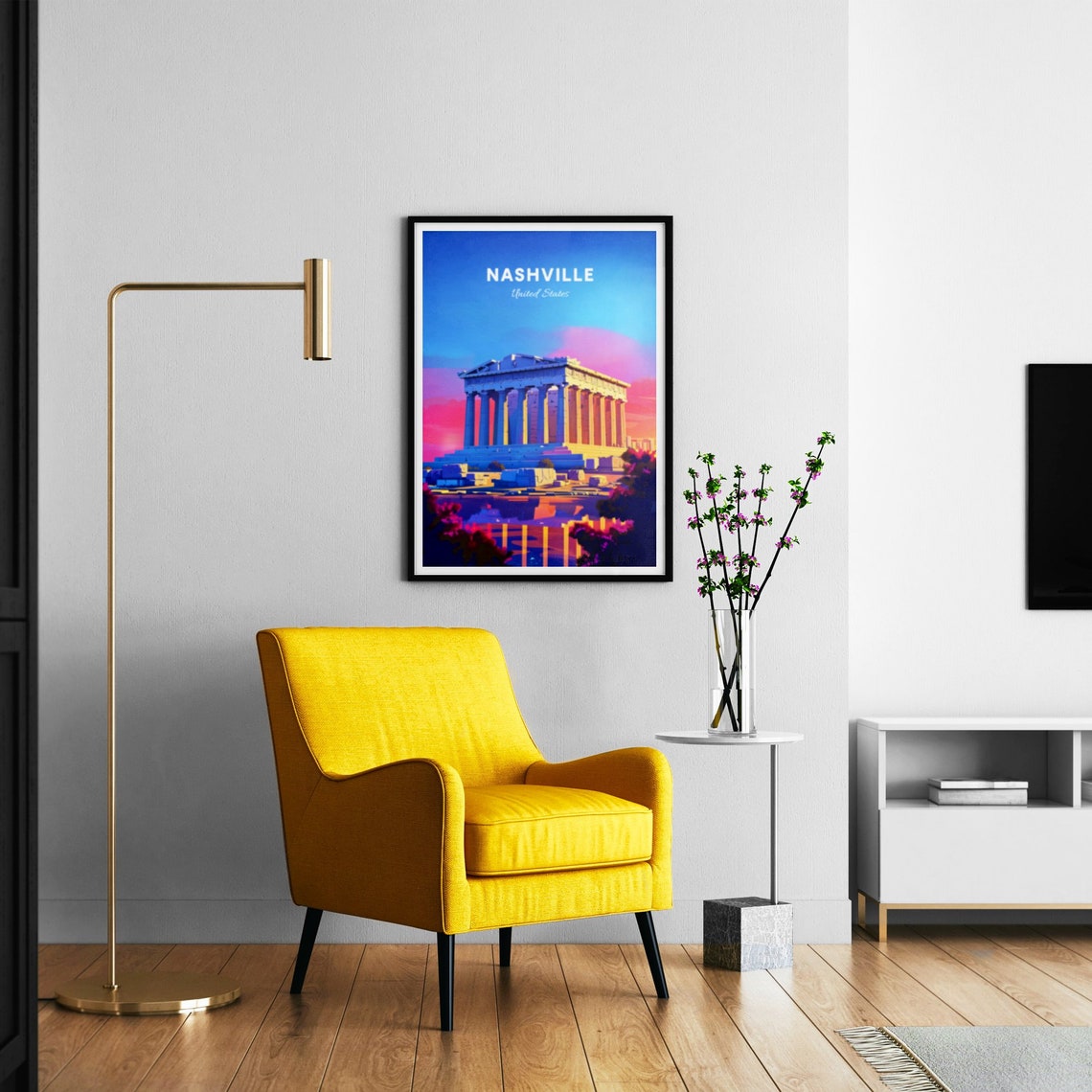 Nashville Tennessee Parthenon Replica in Pink Sunset Glow Poster - Image 3