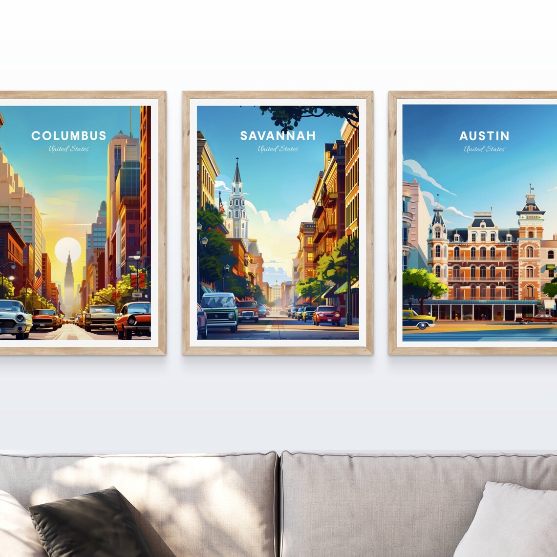 Savannah Historic Street White Steeple Church Sunny Travel Poster - Image 4