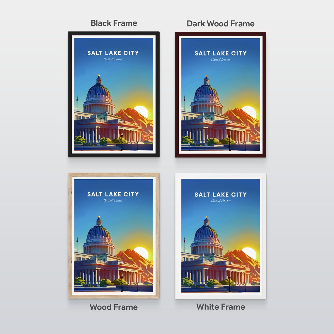 Utah State Capitol Golden Dome Mountain Sunset Travel Poster - Image 2