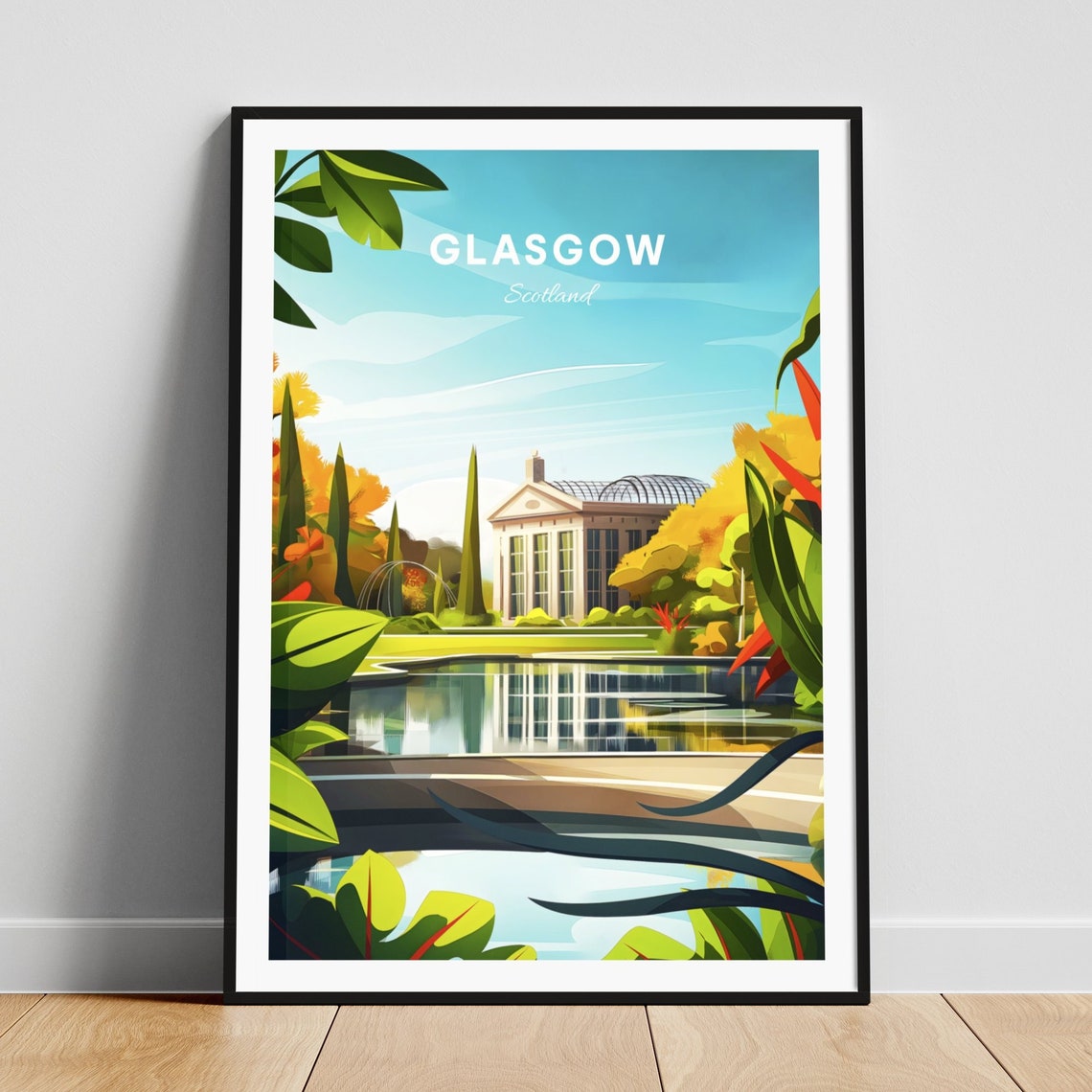 Glasgow Scotland Park Conservatory Palm House Pond View Poster