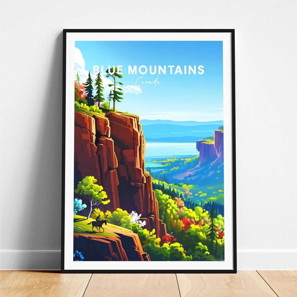 Blue Mountains Canada Red Cliffs Horseback Valley View Poster
