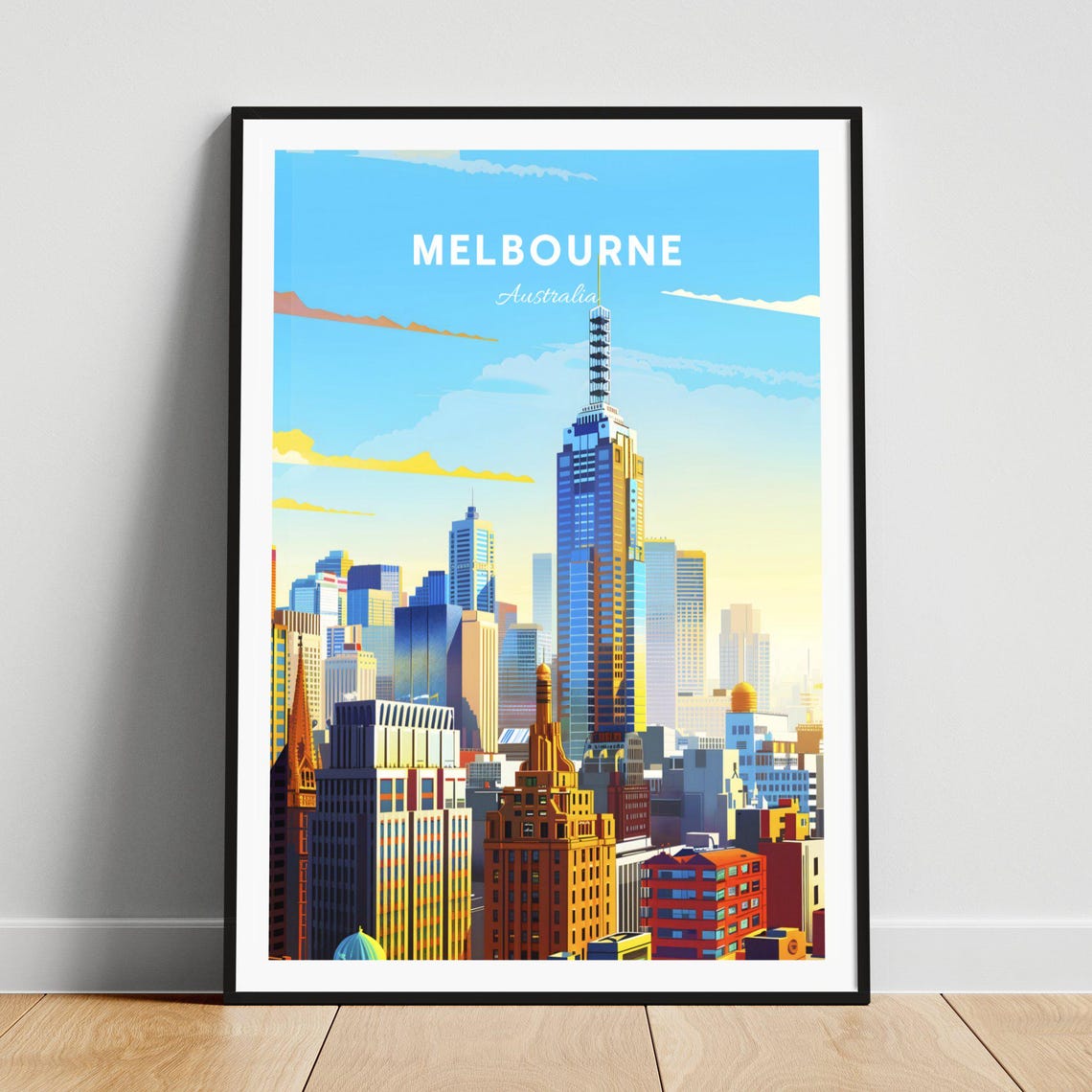 Melbourne Australia Daytime Skyline Skyscrapers Blue Sky Poster