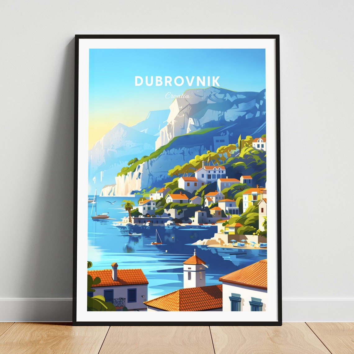 Dubrovnik Croatia Seaside Cliffs Red Roof Village Scenic Poster