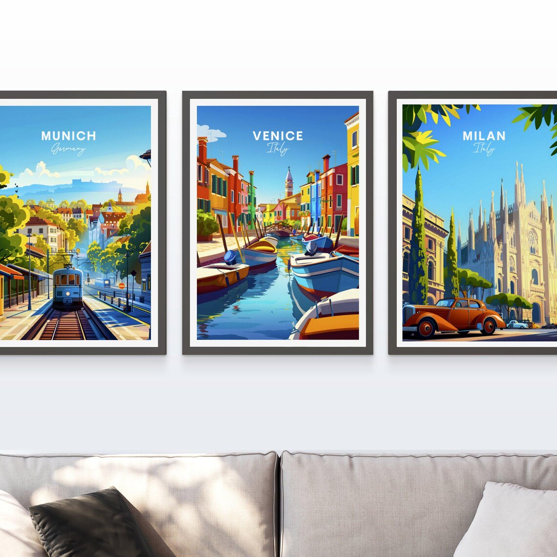 Venice Italy Colorful Canal Houses Boats Daylight Travel Poster - Image 3