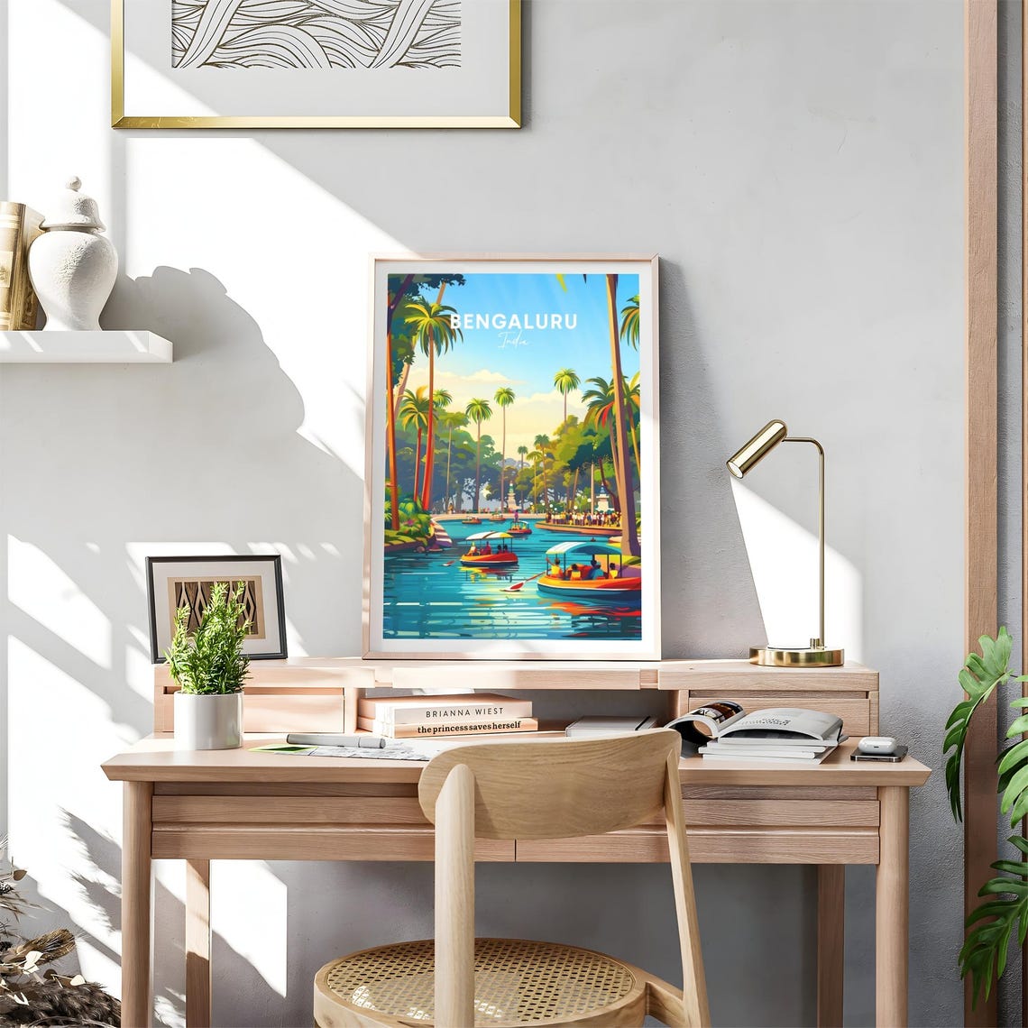 Bengaluru India Lakeside Boating Palm Trees Leisure Travel Poster - Image 4