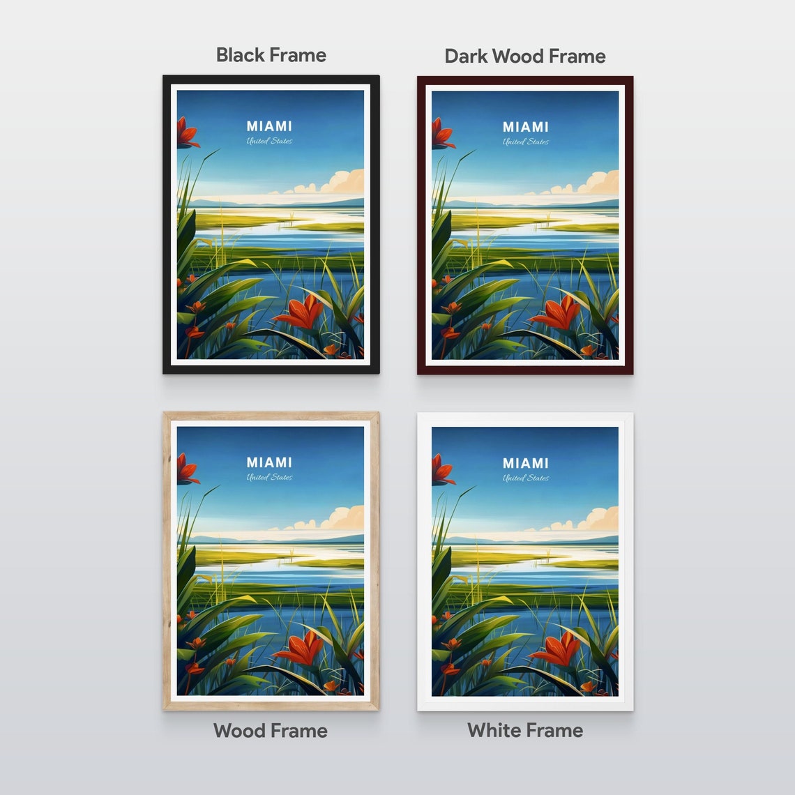 Miami Florida Wetlands Sunset Nature Birds Wildlife Travel Poster - Image 2