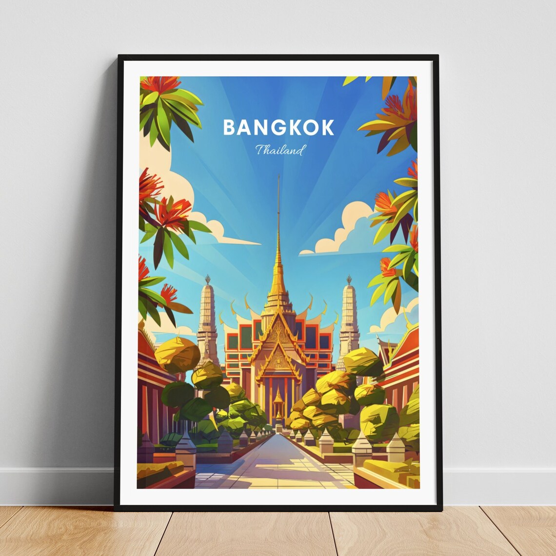 Bangkok Thailand Grand Palace Golden Temple Day View Travel Poster