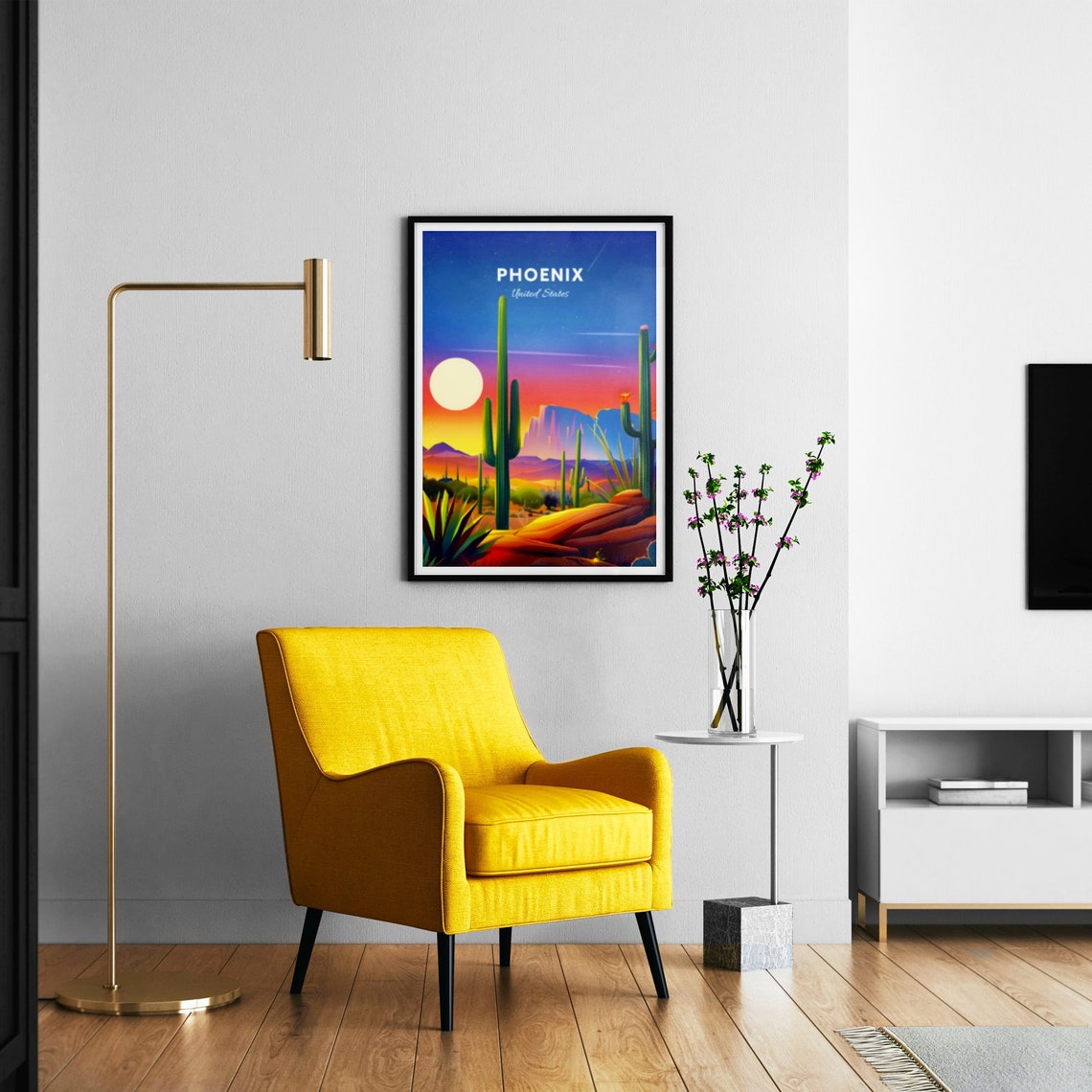 Phoenix Arizona Starry Night Desert Cactus Retro Travel Poster - Image 3
