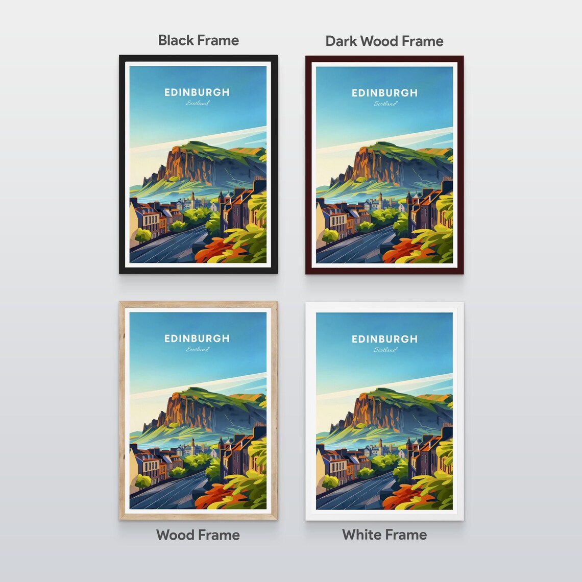 Edinburgh Scotland Arthurs Seat Hill City Rooftops Sunny Travel Poster - Image 2