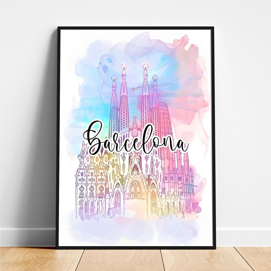 Barcelona Spain Sagrada Familia Watercolor Travel Art Poster