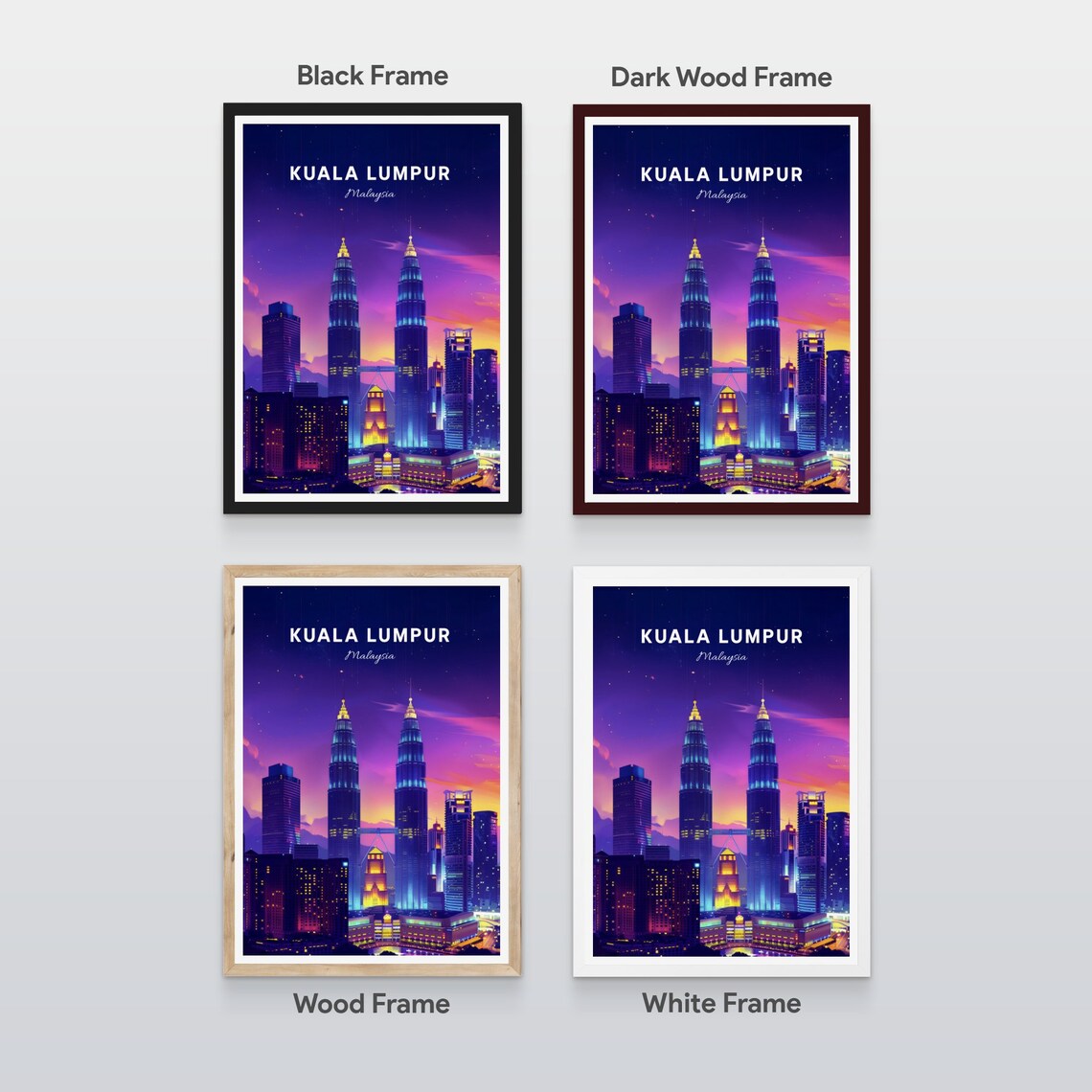 Kuala Lumpur Petronas Twin Towers Night City Lights Travel Poster - Image 2