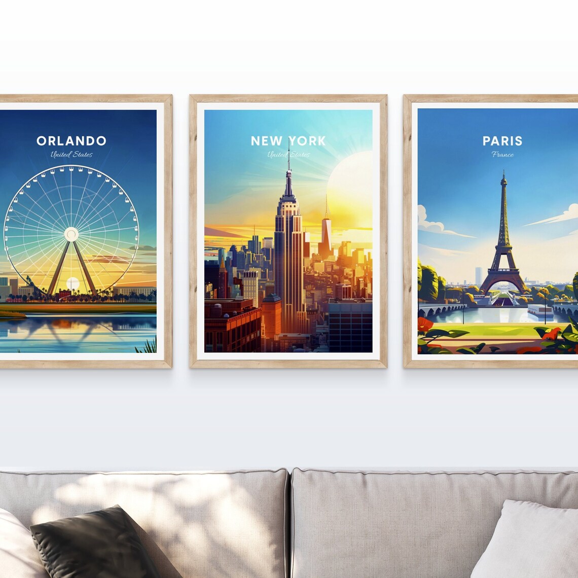New York Empire State Sunset Rooftops One World Trade Vintage Travel Poster - Image 4