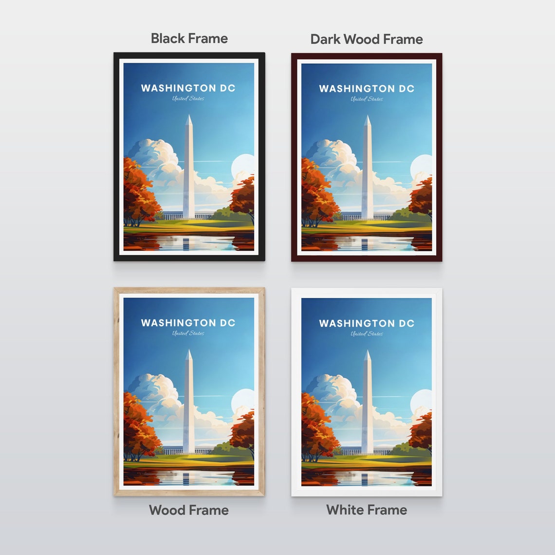 Washington DC Monument Autumn Trees Pond Reflection Travel Poster - Image 2