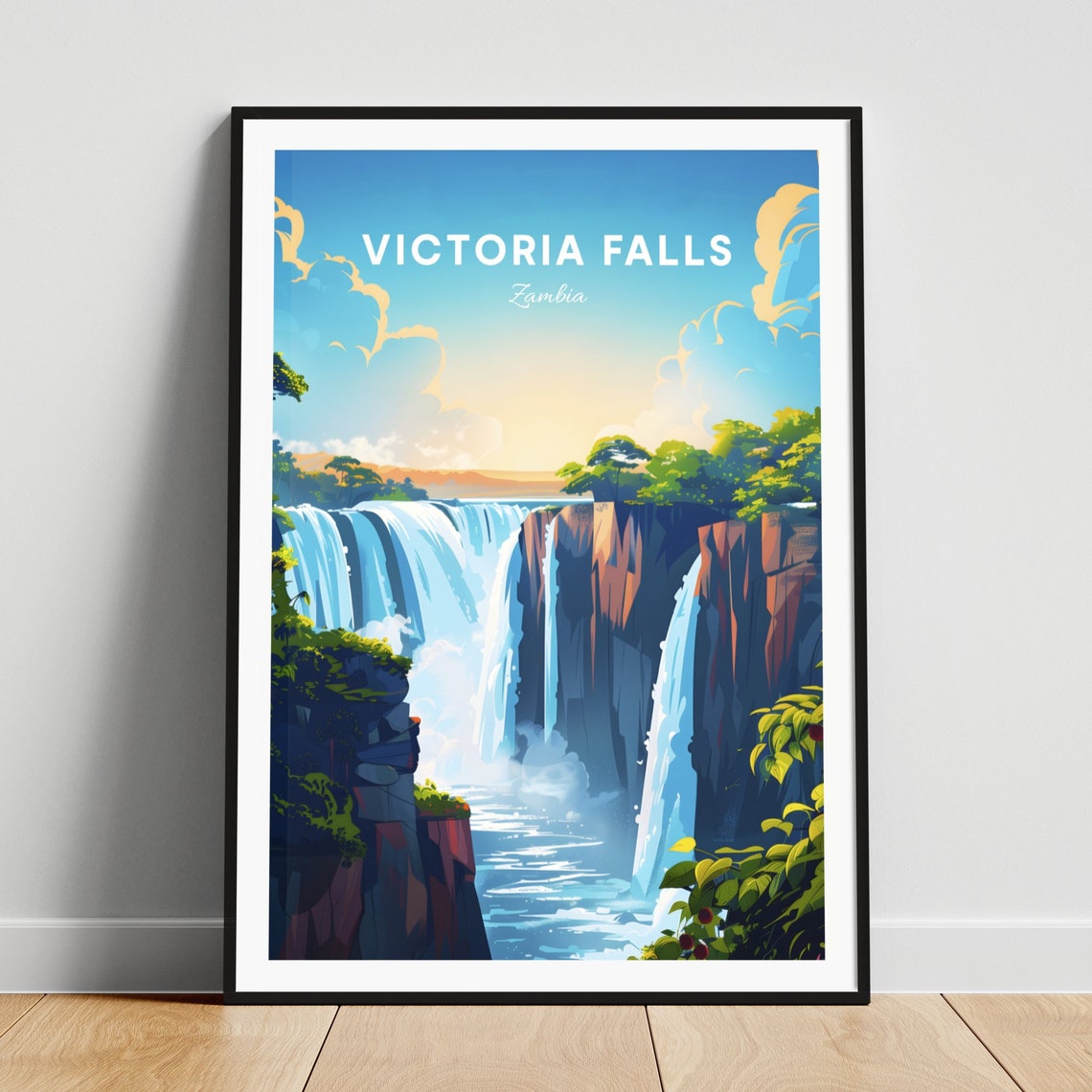 Victoria Falls Zambia Waterfall Gorge Sunrise Scenic Travel Poster