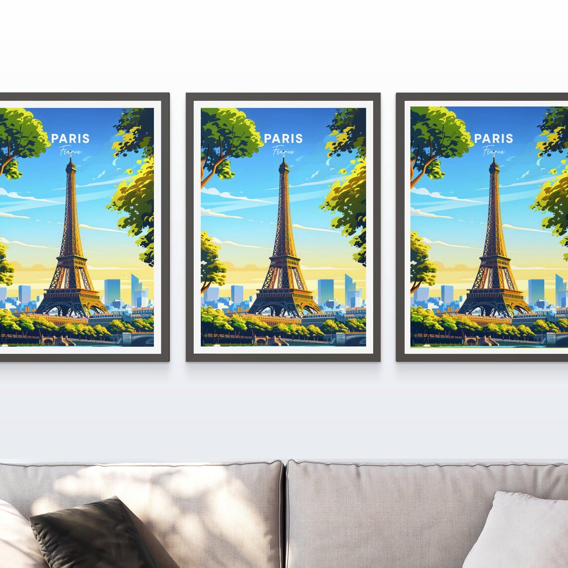 Paris France Eiffel Tower Golden Sunrise Vintage Travel Poster - Image 3