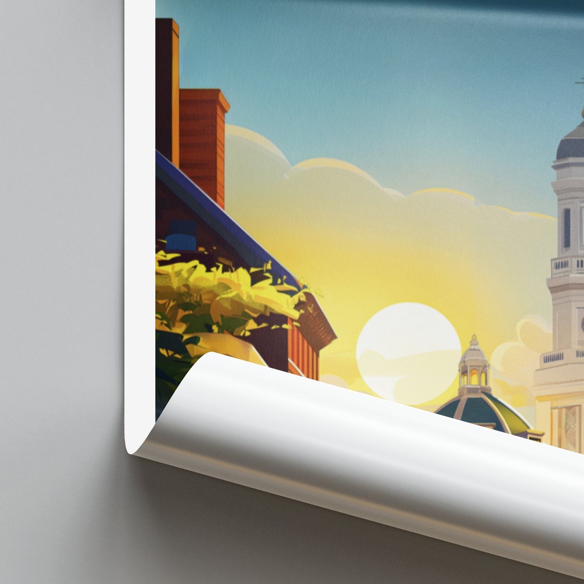 Boston Massachusetts Sunset Historic Clock Tower Square Travel Poster - Image 2