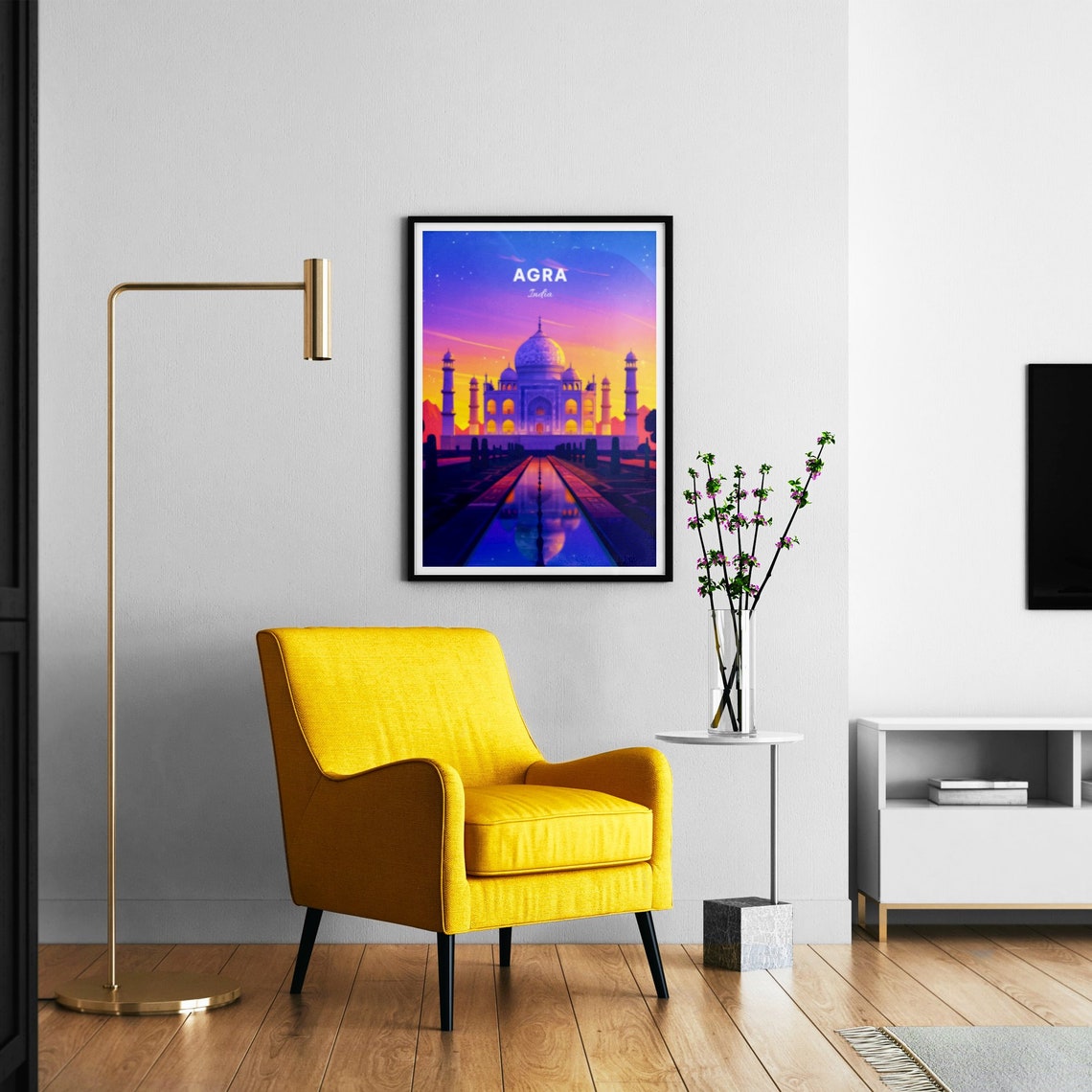 Agra Taj Mahal Sunset Reflection Pool Purple Sky Travel Poster - Image 3