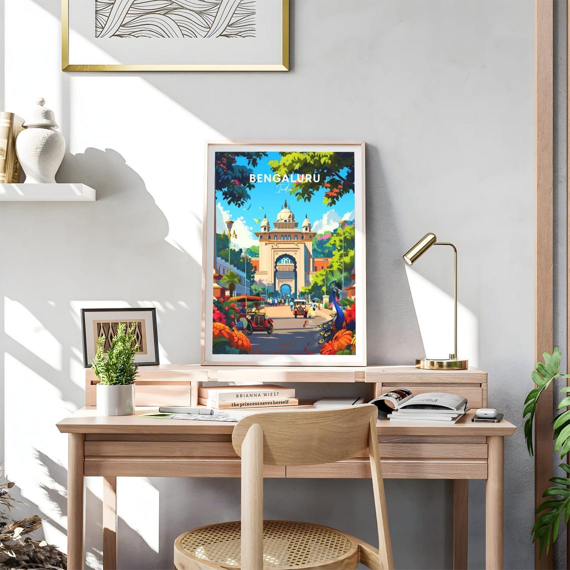 Bengaluru India Grand Gateway Arch with Peacock Travel Poster - Image 4