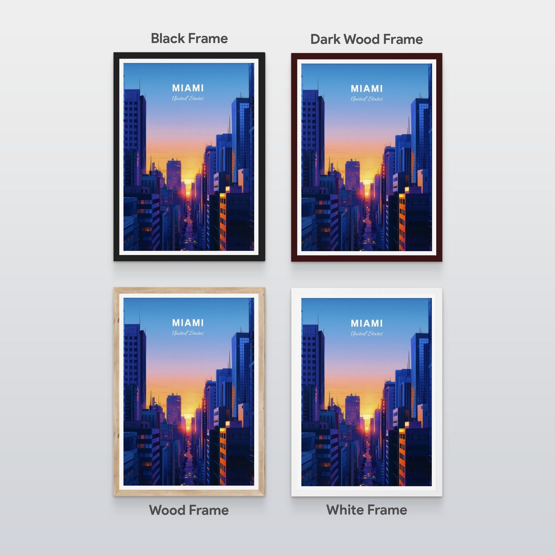 Miami Skyline Sunset Downtown Towers Vintage Cityscape Poster - Image 2