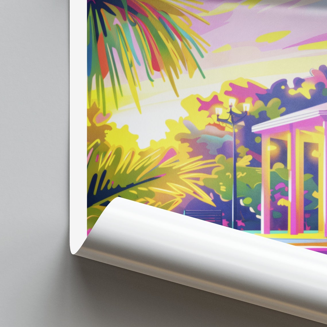 Tallahassee Florida Tropical Sunset Garden Pavilion Pink Sky Poster - Image 2