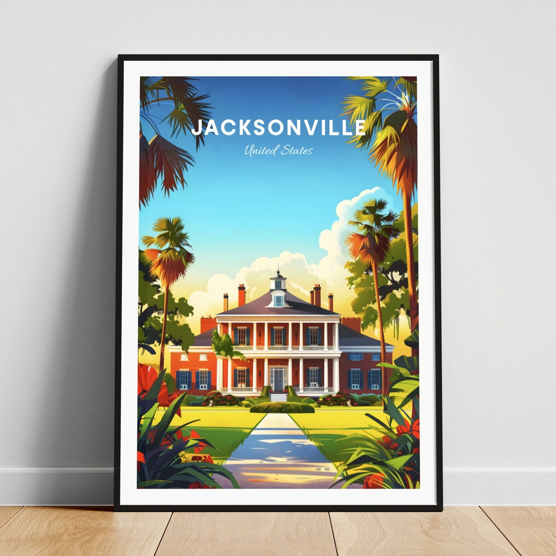 Jacksonville Florida Historic Mansion with Palms Travel Poster
