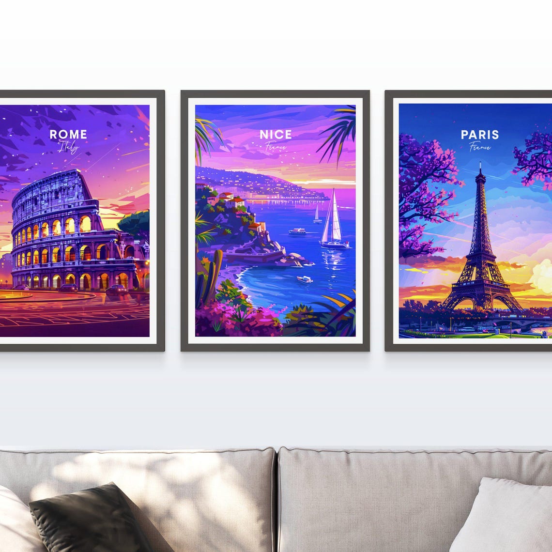 Nice France Purple Sunset Sailboats Mediterranean Coast Travel Poster - Image 3