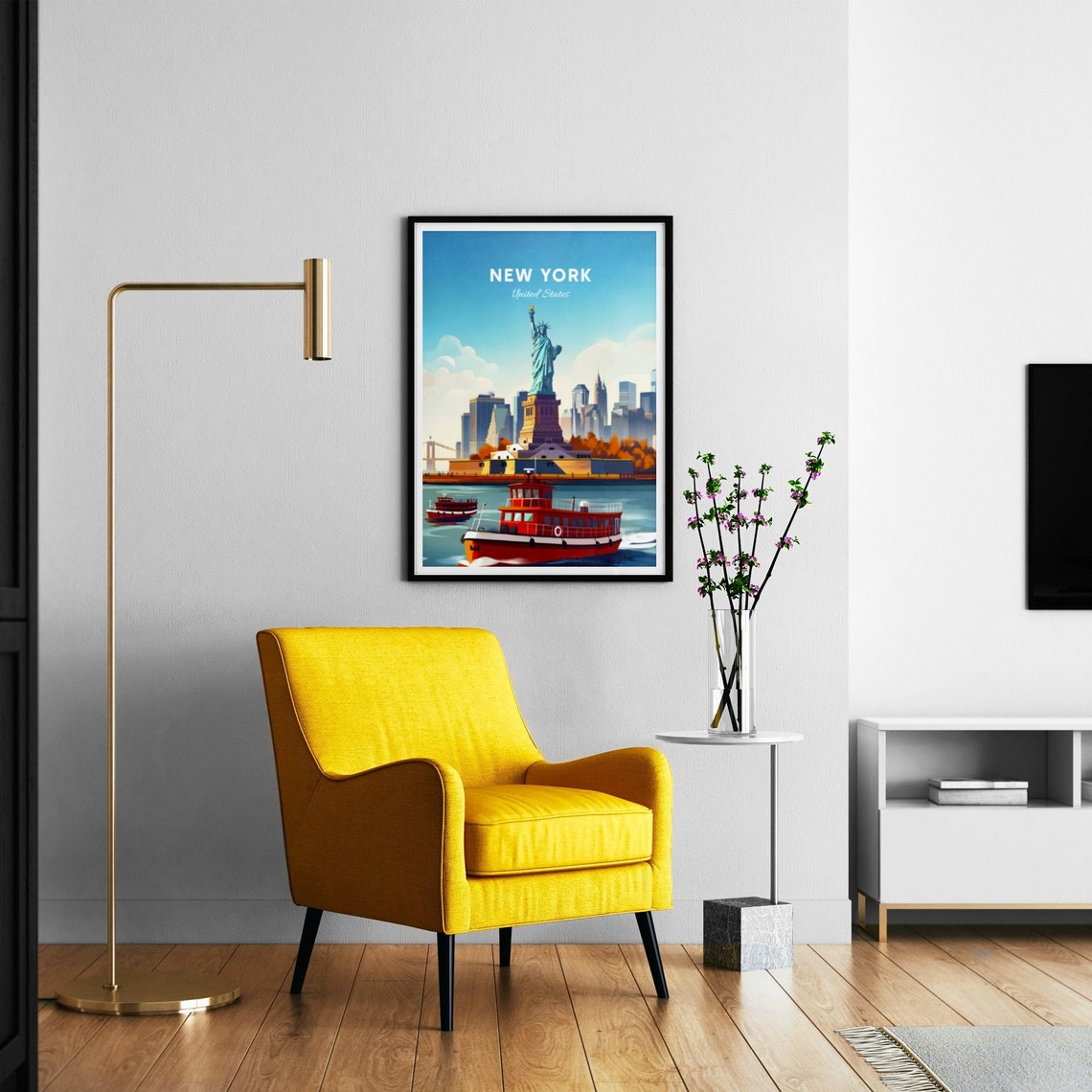 New York Statue of Liberty Harbor Ferries Skyline View Poster - Image 2