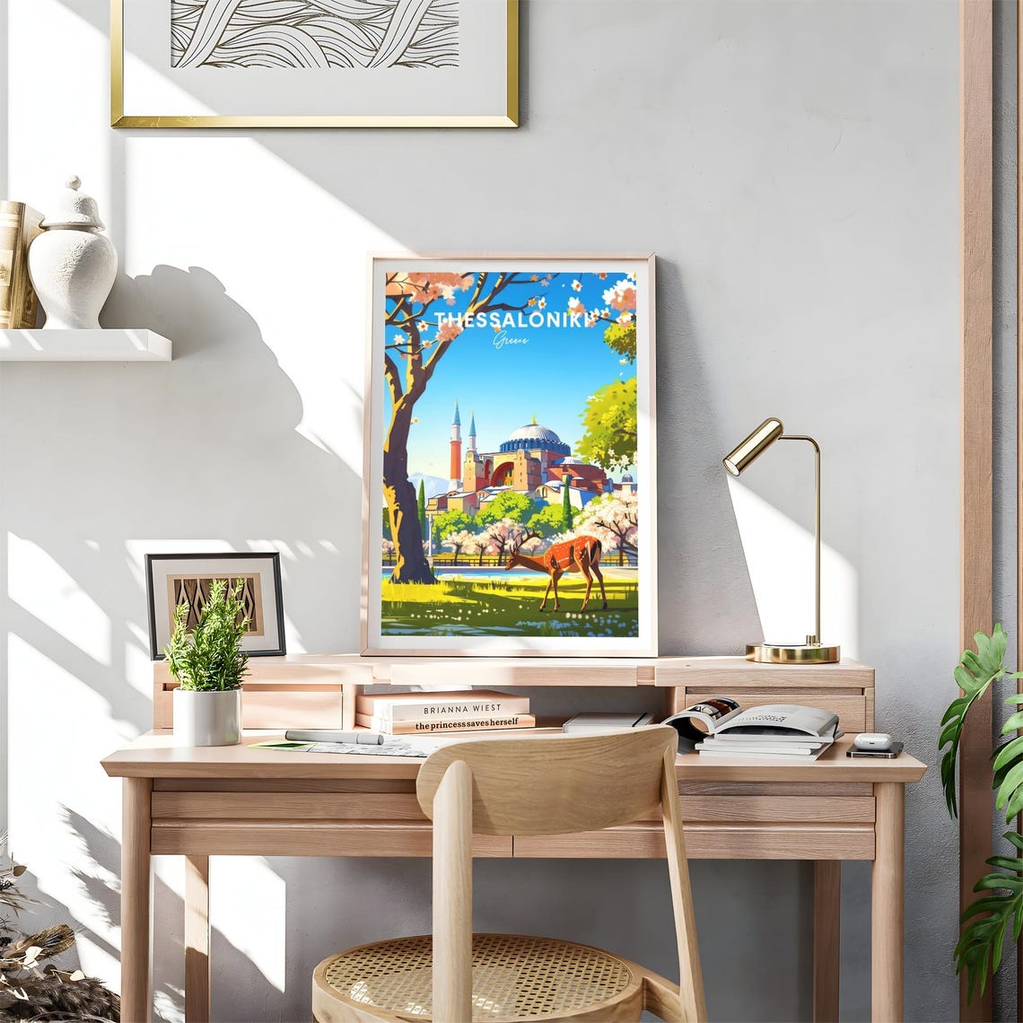 Thessaloniki Greece Domed Church Deer Blossom Park View Art Poster - Image 4