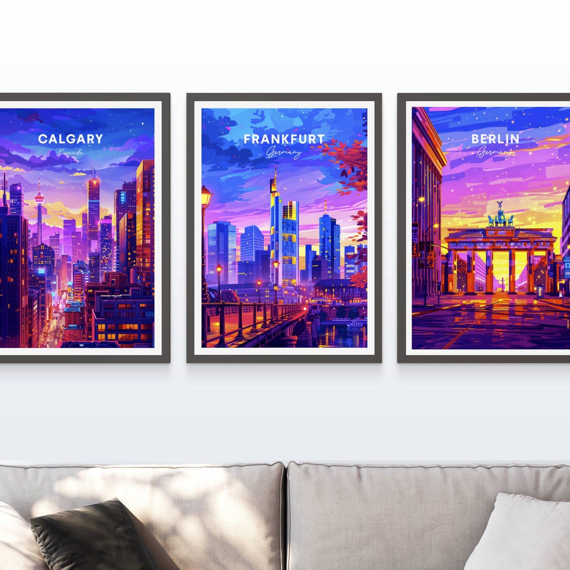 Frankfurt Germany Skyscrapers Dusk Purple Sky Bridge Travel Poster - Image 3