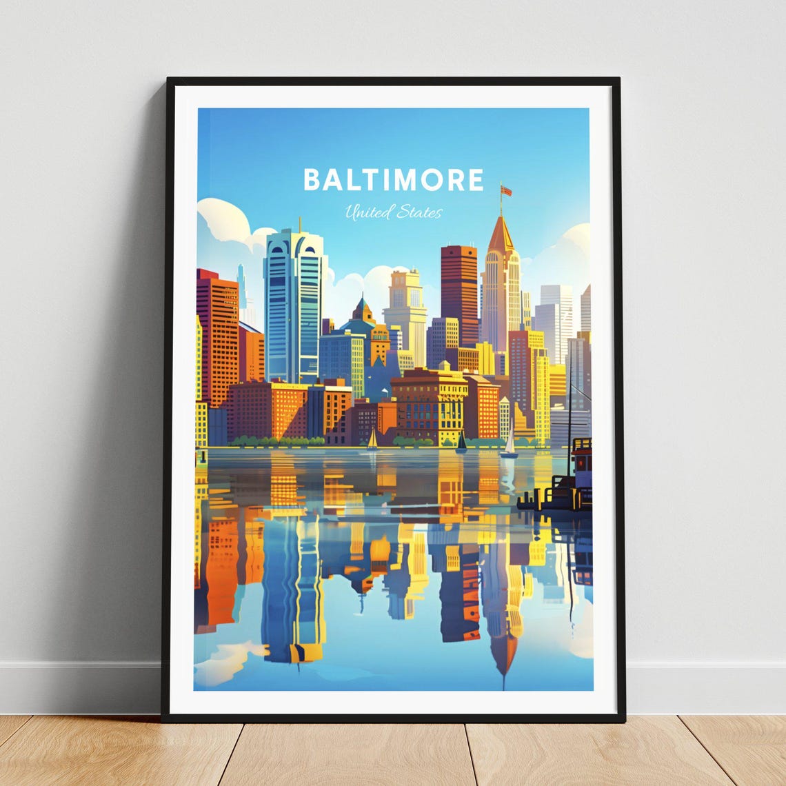 Baltimore Harbor Waterfront Skyline Reflection Travel Poster
