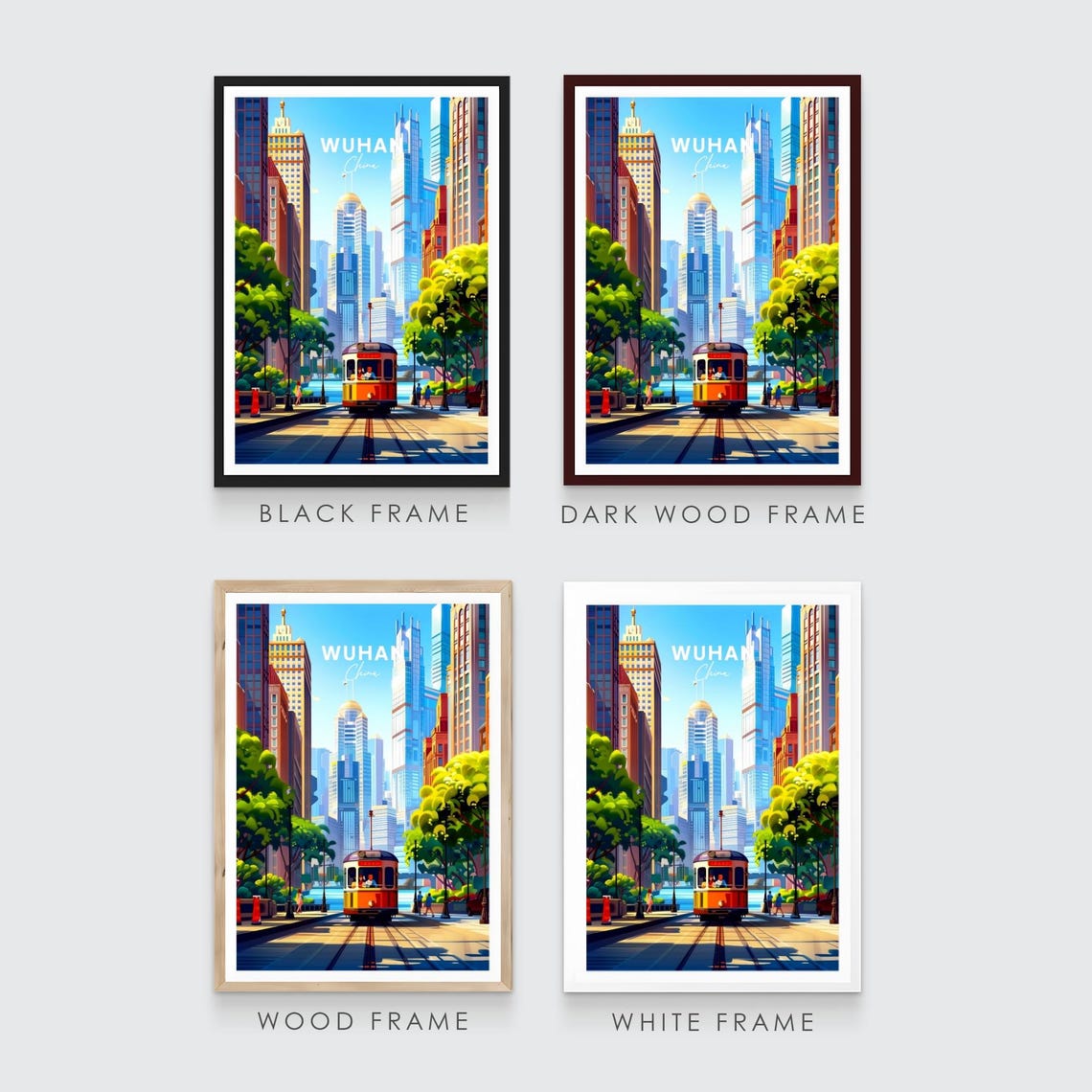 Wuhan China Tram Ride Modern Skyscraper Street Skyline Poster - Image 3