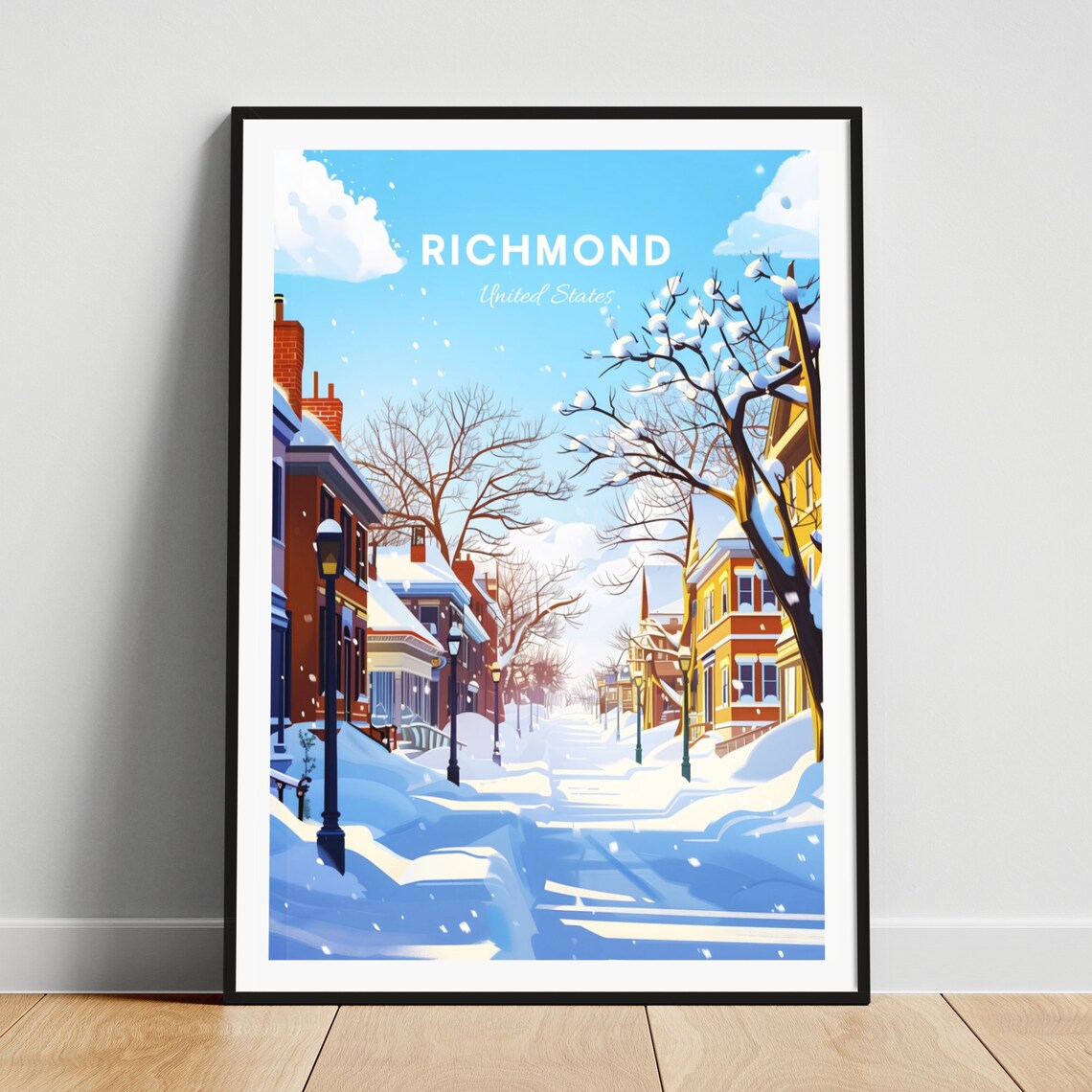 Richmond Snowy Winter Residential Street Holiday Travel Poster