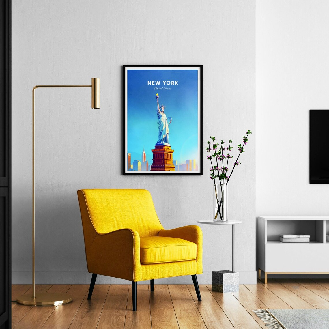 New York Statue of Liberty Torch Blue Sky Vintage Travel Poster - Image 3