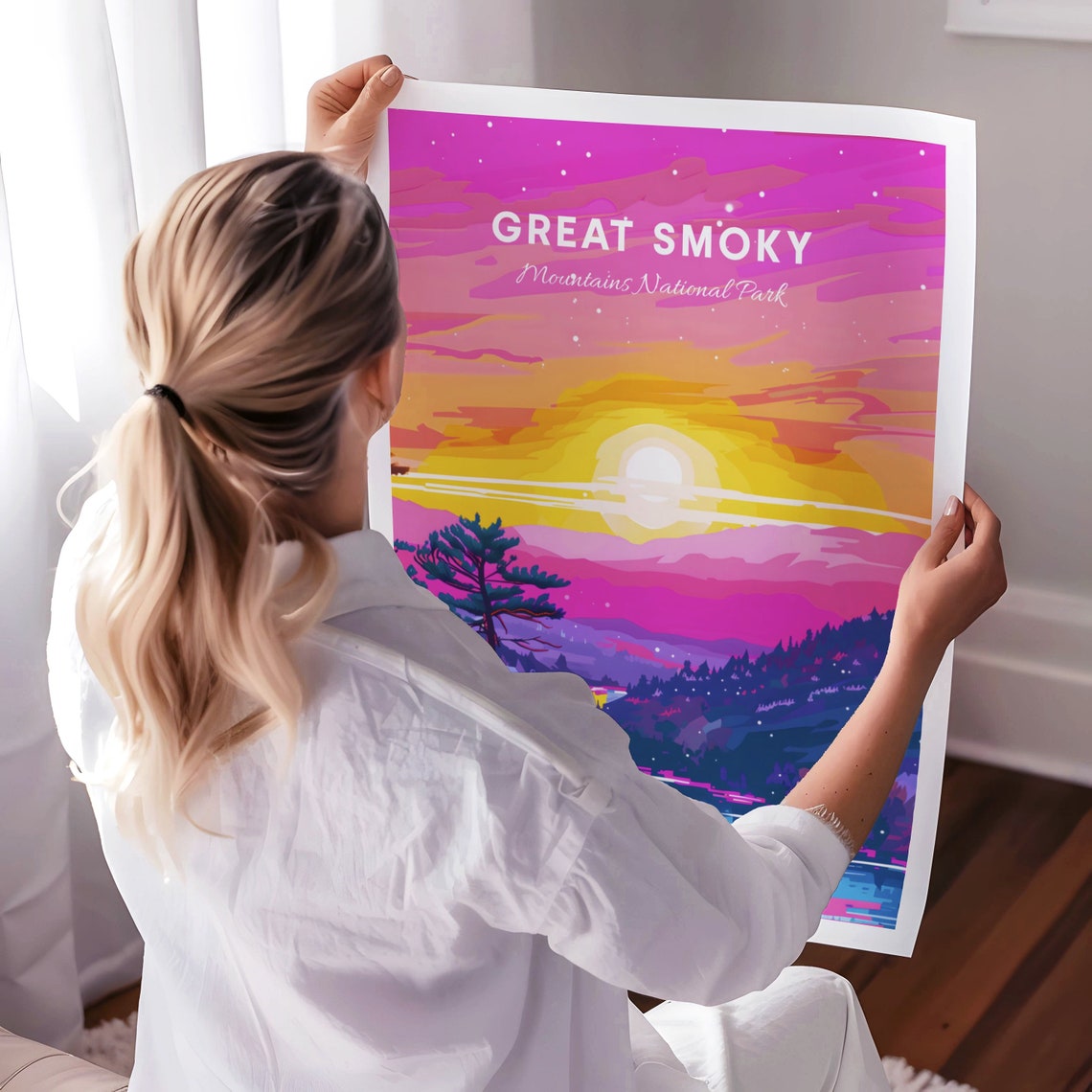 Great Smoky Mountains Bear by Mountain Sunset Lake Travel Poster - Image 3