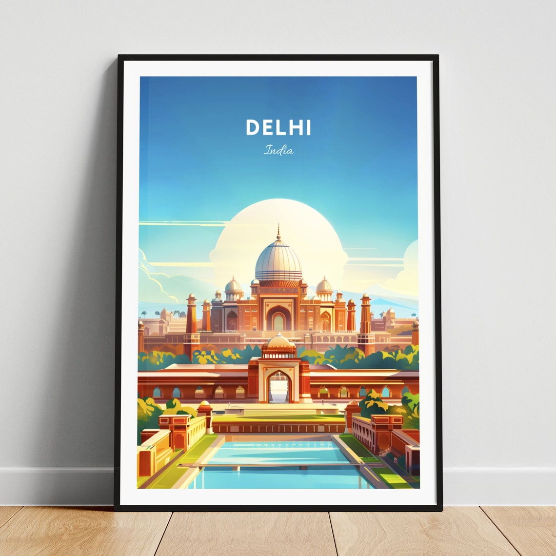 Delhi India Historic Red Fort Sandstone Palace Flag Scene Poster